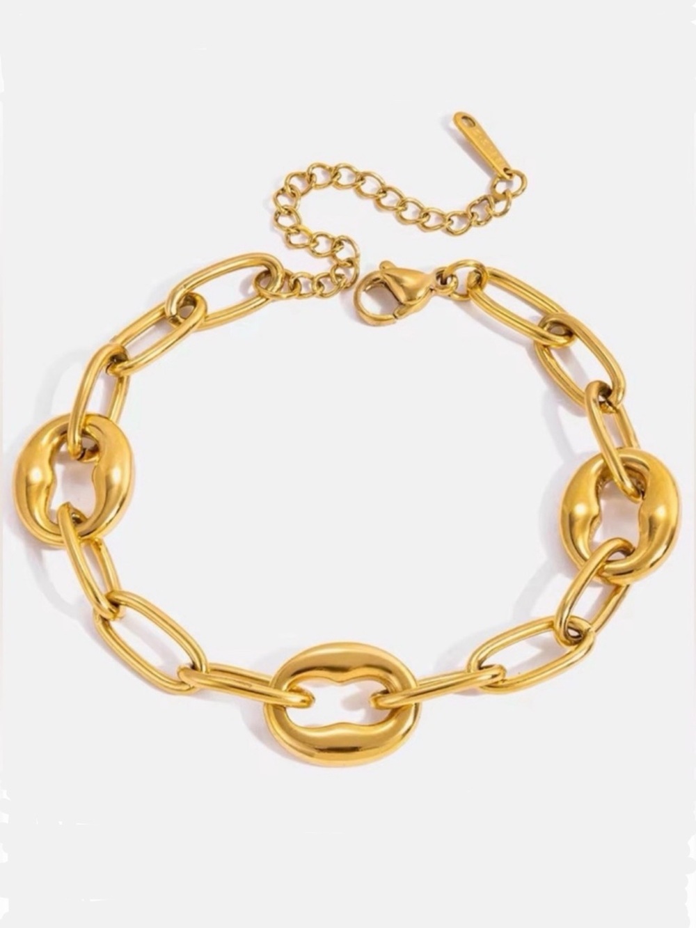 18K Gold Plated Chunky Mixed Link Statement Bracelet